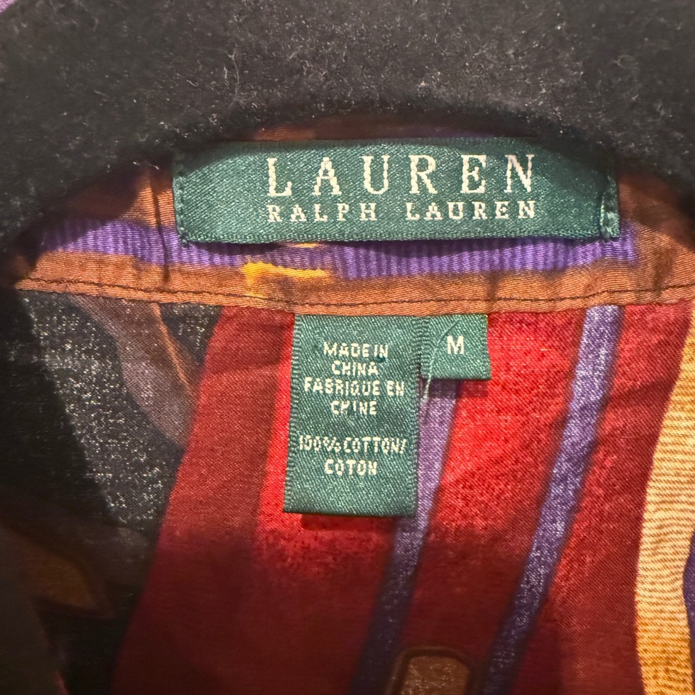 Lauren Ralph Lauren Womens Medium Cotton Equestrian Chain Belt Print Shirt Black - Picture 3 of 6